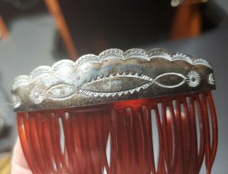 Vintage Navajo Native American Stamped Sterling Silver Hair Comb 2