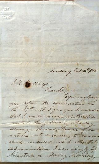 1855 Hand - Written Letter By Respected Resident Of Reading,  Pennsylvania 3