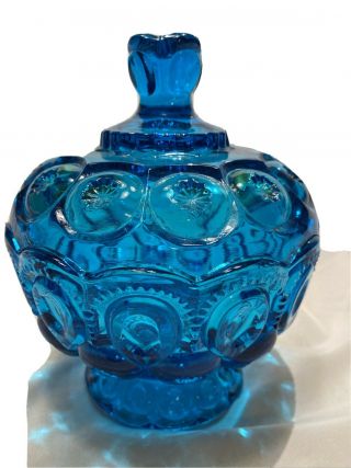 Large Vintage Cobalt Blue Moon And Star Covered Dish Jar By L.  E Smith Glass Co.