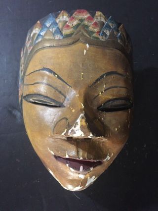 Antique Vintage Asian Java Wood Dance Mask Ceremonial Bali Indonesia