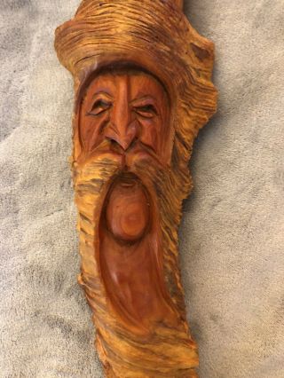 Vintage Wood Spirit Carving Wise Old Man Hand Carved Wood - Signed By Wells 3