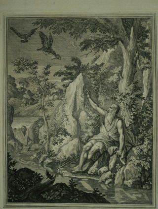 1708 Large Antique Engraving Prophet Elias Fed By Ravens Book Of Kings Israel