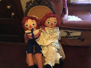 Vintage Large Knickerbocker Raggedy Ann & Andy Dolls - 32”