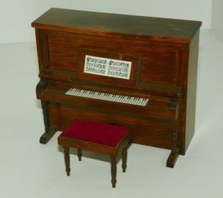 Dollhouse Miniature Furniture Upright Piano With Bench Wooden 4 In Tall