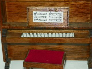 Dollhouse Miniature Furniture Upright Piano with Bench Wooden 4 in tall 2