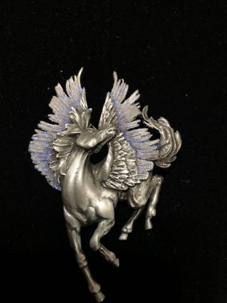 Vintage Pegasus Flying Horse Brooch Signed Jj Pin Purple Glitter Wings