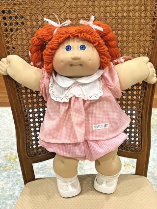 1984 Cabbage Patch Kids Red Head Double Pony With Braids Blue Eyes And Dimples