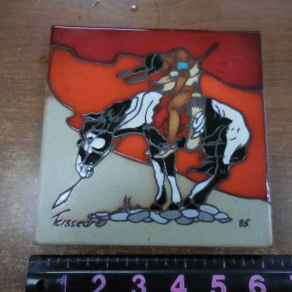 Vintage1985 Cleo Teissedre Hand Painted Tile Indian Horse
