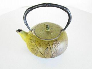 Vintage Japanese Cast Iron Teapot Tea Kettle Tetsubin Green Bamboo Handle