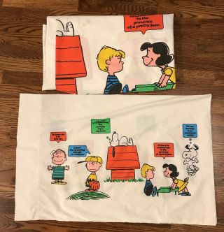 Vintage 1971 Peanuts Charlie Brown Snoopy Full Flat Sheet Pillow Case Usa