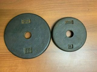 Vintage York Barbell Plates 5 & 10 Lb Standard Weight Barbell