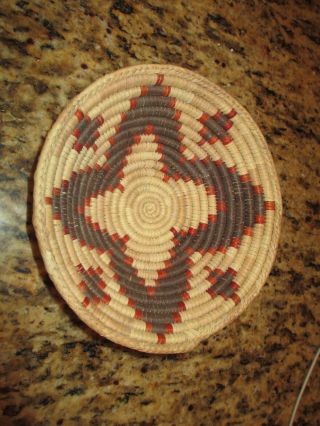 Hopi Coiled Basket,  Second Mesa,  8 " Diameter 2 1/4 " Tall Vintage