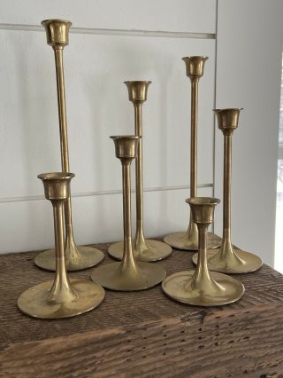 Set Of 6 Vintage Solid Brass Graduated Candlesticks Holders