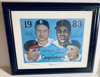1983 Baseball Hall Of Fame Class Signed Litho Lithograph Walter Alston Etc