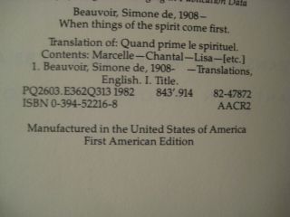 1st Edition Simone De Beauvoir When Things of Spirit Come First Early Stories 3