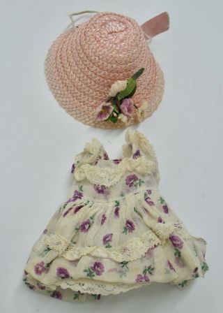 Vintage Pretty Dress And Hat For Small Hard Plastic Doll