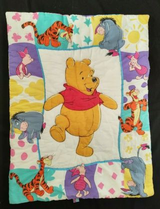 Vintage 1997 Disney Winnie The Pooh Comforter Baby Blanket Quilt Eeyore Tigger