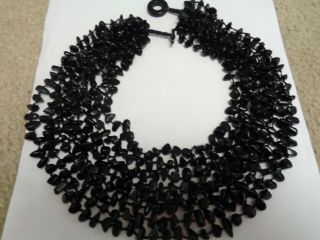 Vintage Designer Sajen Multi 8 Strand Black Onyx Stone Beaded Necklace