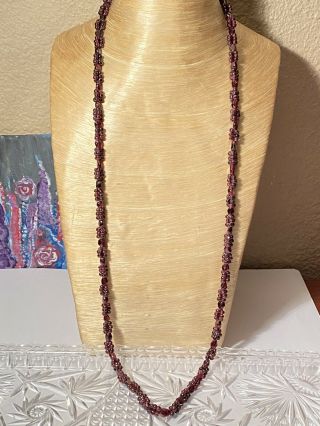 VTG Art Deco Braided Garnet Natural Necklace Long Flapper BoHemian 2