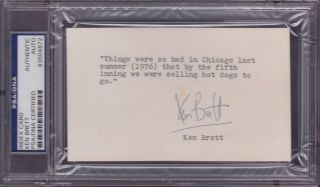 Ken Brett (d.  2003) Signed 3x5 Index Card With Quote Autographed Psa Dna