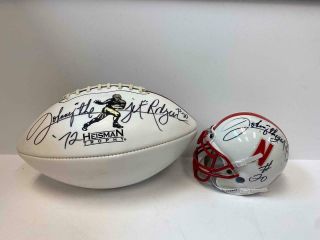 Johnny The Jet Rodgers Signed Heisman Trophy Football Nebraska Mini Helmet