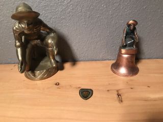Vintage Mcm Brass Gold Panning Figurine Copper Panning Bell,  Mother Load Mine