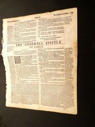 1610 - Geneva - Bible - Leaf - Title Page Of Epistle Of James - Quarto - Ruled In Red