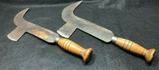 2 Vintage Crop Harvest Sickles - Hand Machetes - Farm Tools -