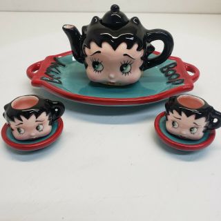 Vintage 1995 Vandor Betty Boop Mini China Tea Set Teapot Cups Plates Tray