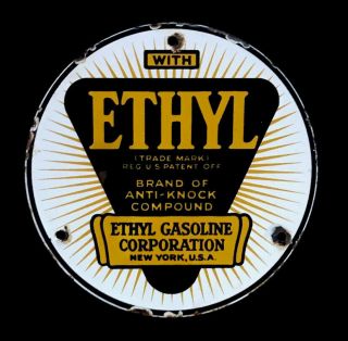 Vintage 1950’s Ethyl Gasoline Porcelain Sign Car Auto Truck Oil Gas Gasoline