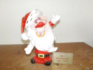 Vintage 1950s Kreiss Ceramic Christmas Santa Figure W/ Metal Tag Happy Year