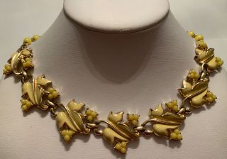 Vintage Signed Coro Yellow Enamel Leaf Panel Necklace Choker