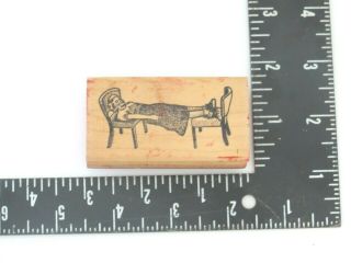 Ken Brown Rubber Stamp Woman Laying Between 2 Chairs Magic Trick Vintage 1984
