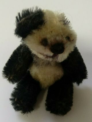 Schuco Mohair 2 - 3/4 " Black White Panda Teddy Bear Jointed Black Shoe Button Eyes