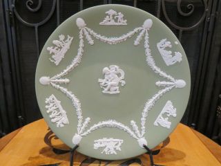 Vintage Wedgwood Sage Green Jasperware Cupid Stringing His Bow Decorative Plate