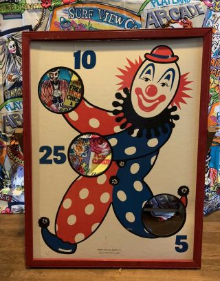 Vintage 1950’s Ava Clown Wooden Framed Bean Bag Toss Carnival Game 23”