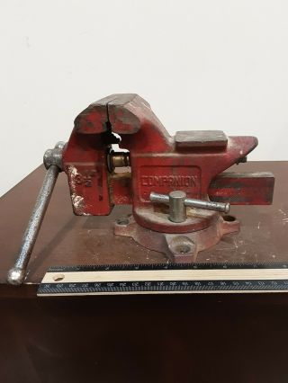 Vintage 3 1/2 " Companion Swivel Bench Vise With Anvil Pipe Jaws