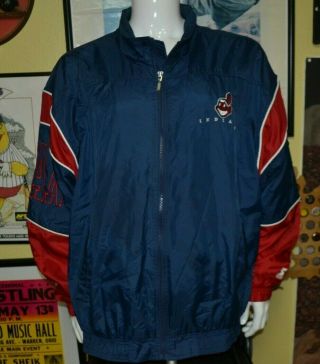 Vintage Og Cleveland Indians Starter Windbreaker Jacket 2xl Xxl Chief Wahoo 90s
