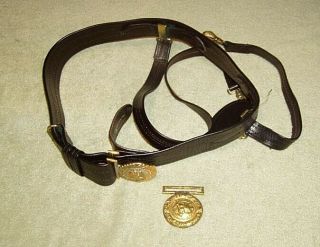 Vintage Hilborn - Hamburger Us Navy Officers Dress Sword Leather Belt Buckle 34