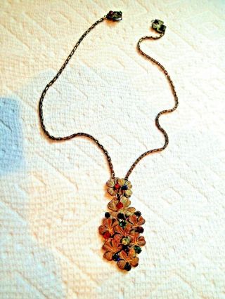 Antique/vintage Art Deco Rhinestone Flowered Metal Work Necklace