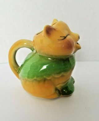 Shawnee Puss N Boots Pitcher Cat Art Pottery Vintage creamer yellow MCM green 3