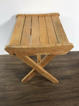 Vintage Mid Century Danish Modern Folding Slat Wood Camp Fishing Stool Chair