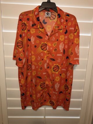 Vtg Nba Phoenix Suns Hawaiian Button Up Short Sleeve Shirt Orange Size Mens 2xl