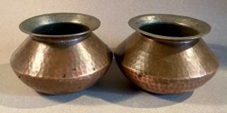 HOLD Two Vintage Hand Hammered Copper Pot Urn Planter Arts & Crafts Style 2