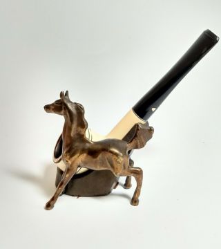 Vintage Pmc Pipe Holder Horse With Cleaned Kaywoodie White Briar Tobacco Pipe