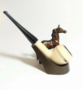 Vintage PMC Pipe Holder Horse with Cleaned Kaywoodie White Briar Tobacco Pipe 2