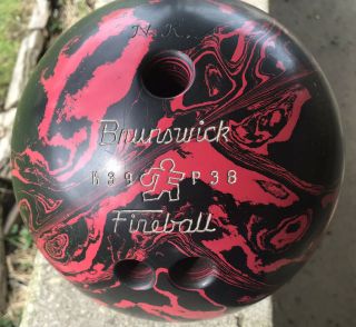 Vintage Brunswick K39 P38 Creepy Red Swirl 14lb Bowling Ball Oddity