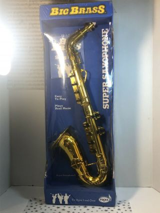 Vintage Big Brass Saxophone Plays Real Music Plastic Nip