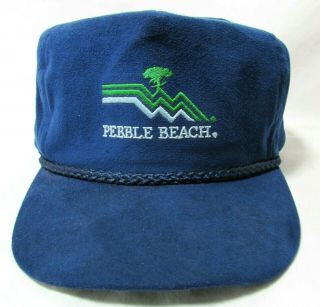 Vtg Navy Blue Pebble Beach Golf Club Links Cap Hat Leather Strapback Imperial
