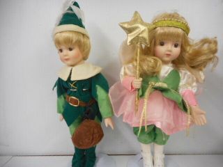 Vintage 1994 Soft Expressions " Peter Pan " And " Tinkerbell " 12 " Porcelain Dolls